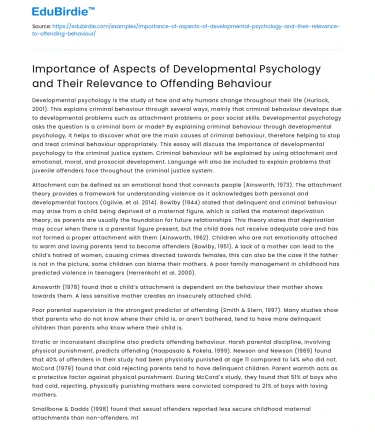 Importance of Developmental Psychology in Offending Behavior