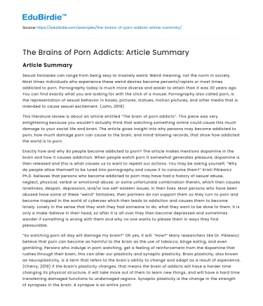 The Brains of Porn Addicts: Article Summary