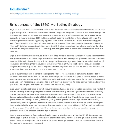 Uniqueness of the LEGO Marketing Strategy