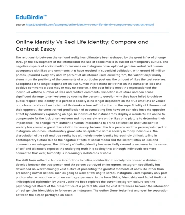 Online Identity Vs Real Life Identity: Compare and Contrast Essay