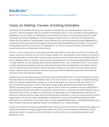 Essay on Dieting: Causes of Eating Disorders