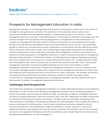 Prospects for Management Education in India