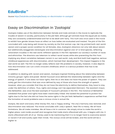 Essay on Discrimination in ‘Zootopia’