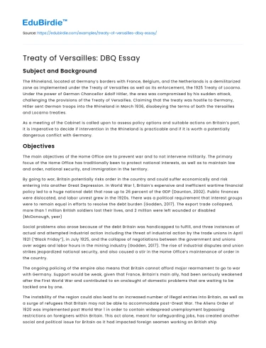 Treaty of Versailles: DBQ Essay
