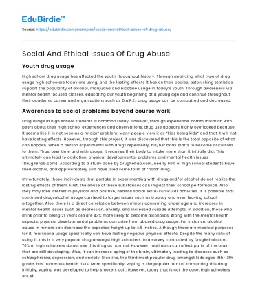 Social And Ethical Issues Of Drug Abuse
