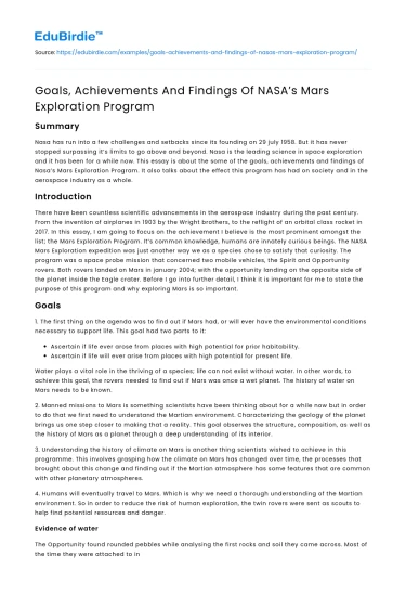 Goals, Achievements And Findings Of NASA’s Mars Exploration Program