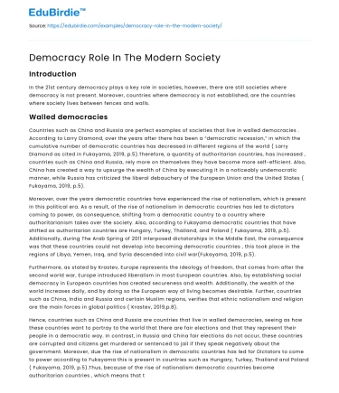 Democracy Role In The Modern Society