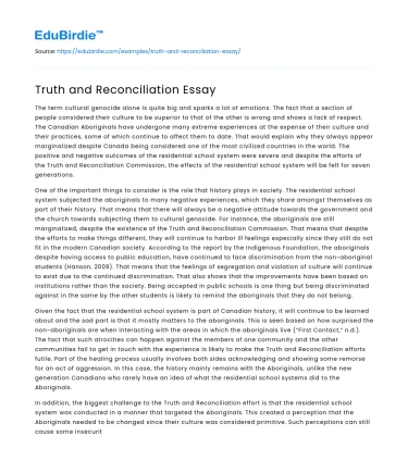 Truth and Reconciliation Essay