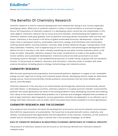 The Benefits Of Chemistry Research