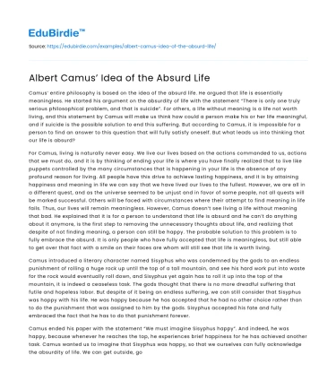 Albert Camus’ Idea of the Absurd Life