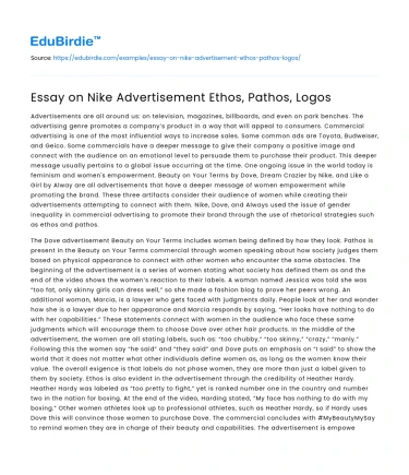Essay on Nike Advertisement Ethos, Pathos, Logos