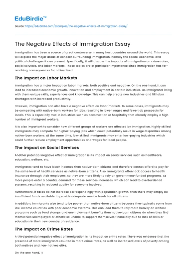 The Negative Effects of Immigration Essay