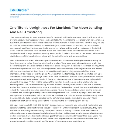 One Titanic Uprightness For Mankind: The Moon Landing And Neil Armstrong