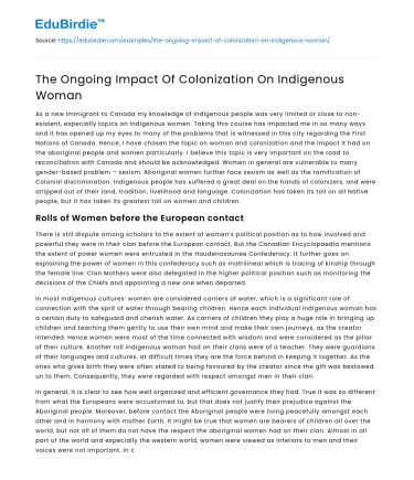 The Ongoing Impact Of Colonization On Indigenous Woman