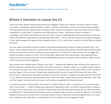 The Implications of Brexit: Britain’s EU Departure