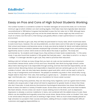 Essay on Pros and Cons of High School Students Working