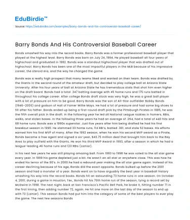 Barry Bonds And His Controversial Baseball Career