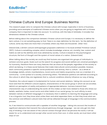 Chinese Culture And Europe: Business Norms