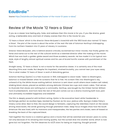 Review of the Movie ’12 Years a Slave’