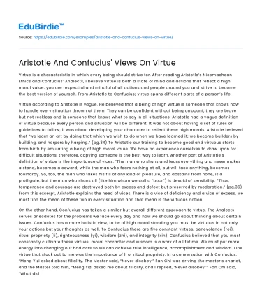 Aristotle And Confucius’ Views On Virtue