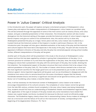 Power in ‘Julius Caesar’: Critical Analysis