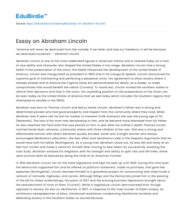 Essay on Abraham Lincoln