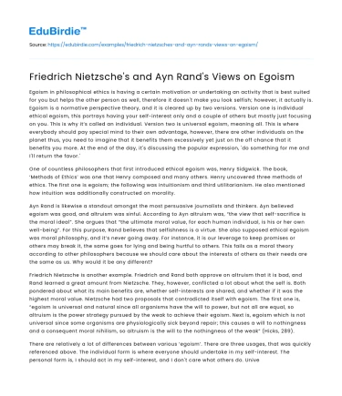 Friedrich Nietzsche’s and Ayn Rand’s Views on Egoism