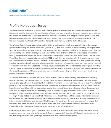Profile Holocaust Essay