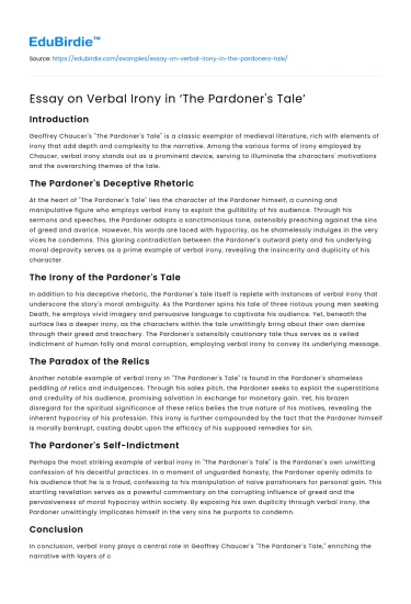 Essay on Verbal Irony in ‘The Pardoner’s Tale’