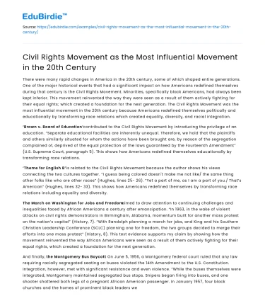 Civil Rights Movement as the Most Influential Movement in the 20th Century