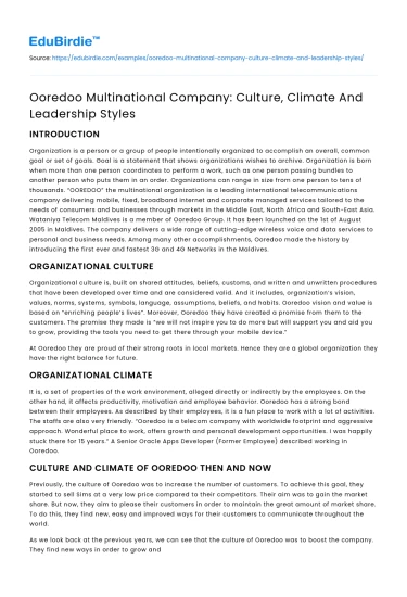 Ooredoo’s Organizational Dynamics: Culture, Climate, and Leadership
