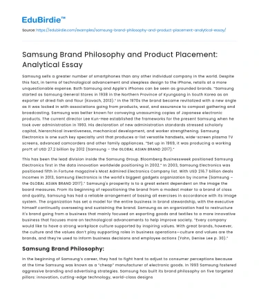 Samsung Brand Philosophy and Product Placement: Analytical Essay