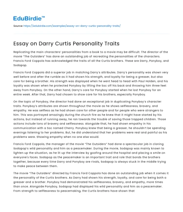 Essay on Darry Curtis Personality Traits