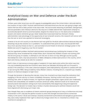 Analytical Essay on War and Defence under the Bush Administration