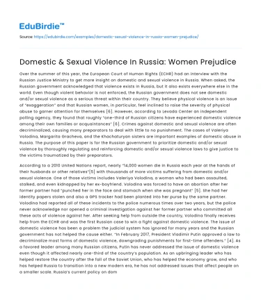 Domestic & Sexual Violence In Russia: Women Prejudice