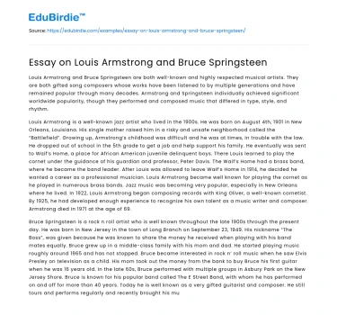Essay on Louis Armstrong and Bruce Springsteen