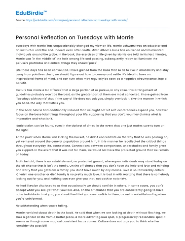 Personal Reflection on Tuesdays with Morrie