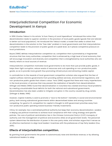 Interjurisdictional Competition For Economic Development In Kenya