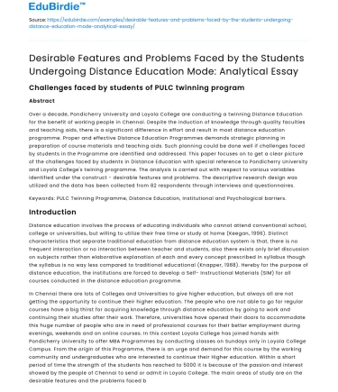 Features & Issues in Distance Education