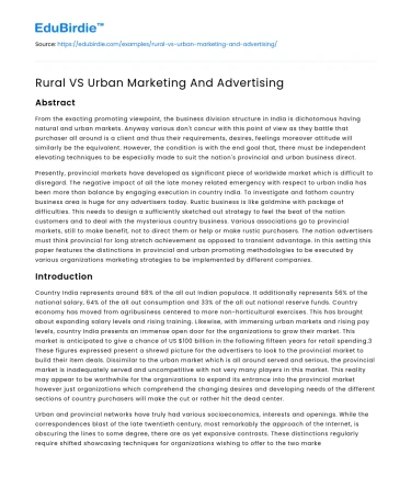 Rural VS Urban Marketing And Advertising
