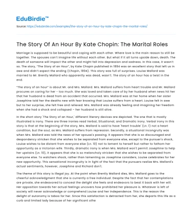 The Story Of An Hour By Kate Chopin: The Marital Roles