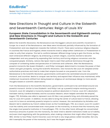 New Directions in Thought and Culture during Louis XIV’s Reign