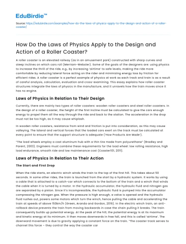 Physics Laws in Roller Coaster Design and Action