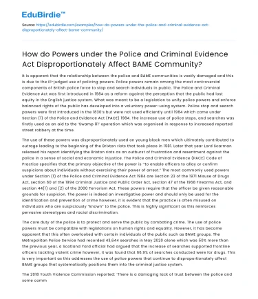 Impact of Police Powers on BAME Community