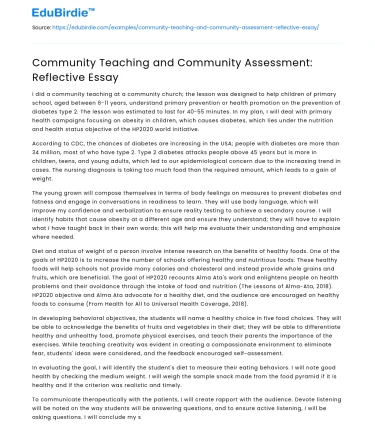 Community Teaching and Community Assessment: Reflective Essay