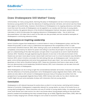 Does Shakespeare Still Matter? Essay