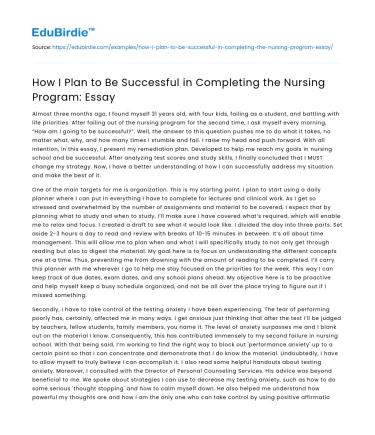 How I Plan to Be Successful in Completing the Nursing Program: Essay
