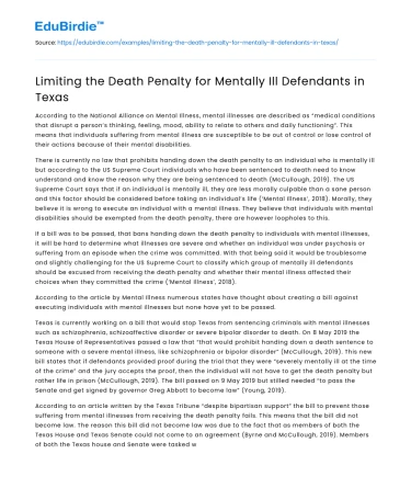 Limiting the Death Penalty for Mentally Ill Defendants in Texas