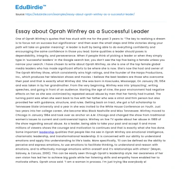 Essay about Oprah Winfrey as a Successful Leader