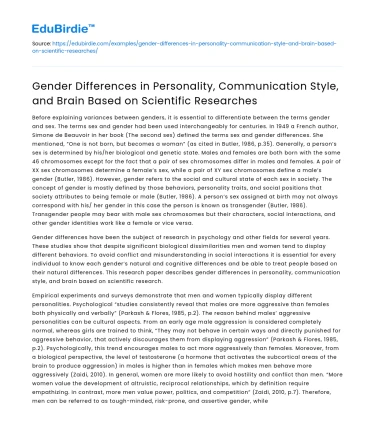 Gender Differences in Personality, Communication, and Brain Research